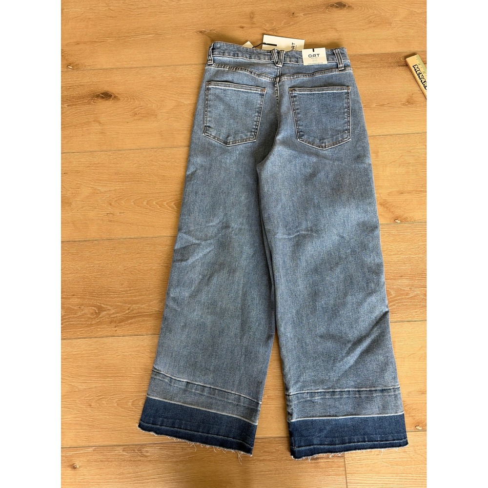 OAT New York High Rise Wide Leg Cropped Jeans Blue Released Hem Size 4/27 NEW - Picture 6 of 8
